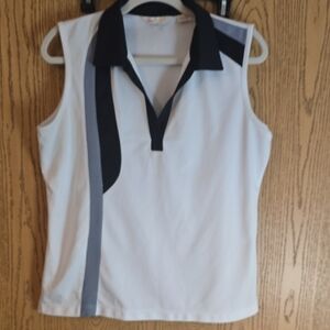 White and Black Sleeveless Polo Tank Top
